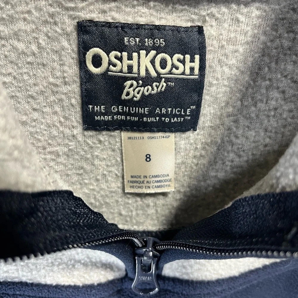 OshKosh B'gosh Boys Size 8 Quarter Zip Fleece Long Sleeve Top Gray & Navy
